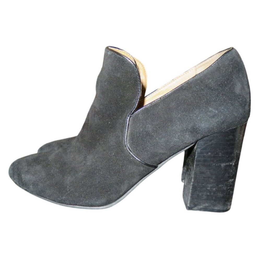 Lucky Brand Wyshing Black Suede Leather Chunky Heeled Boots Booties 7 or 37.5